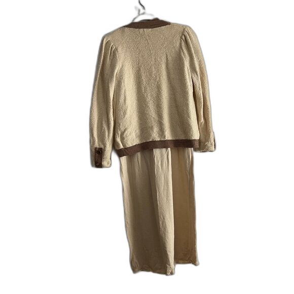 Vtg 1970s Pat Sandler Knit Set - dress & cardigan cream brown gold buttons S/M - Picture 3 of 12